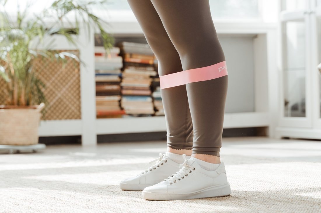 Loop resistance band worn above the knees