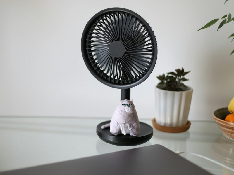 A small rechargeable table fan